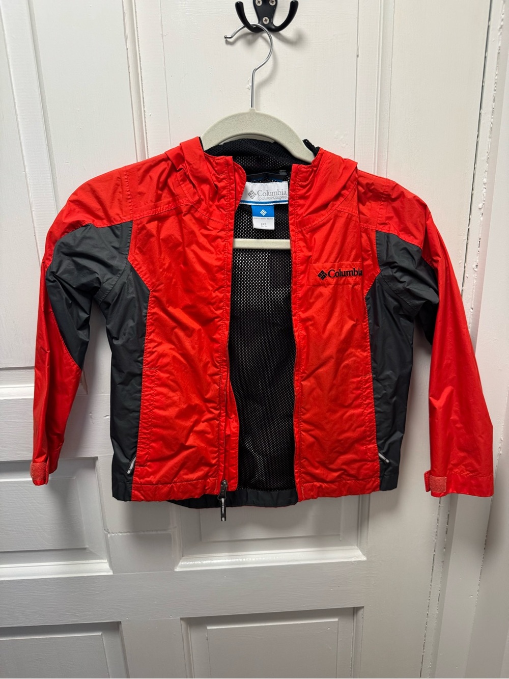 Columbia Kids Red and Gray Hooded Rain Jacket